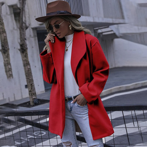 Sonicelife Autumn Winter Fashion Woolen Coat Jacket Women 2024 New Casual Medium Long Single Button Chic Overcoat Female