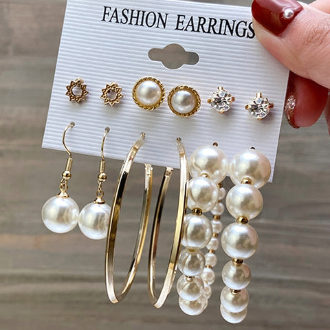 Sonicelife 17KM Fashion Pearl Hoop Earrings Set For Women Geometirc Gold Metal Circle Hoop Earrings Brincos 2023 Trend Jewelry Gift