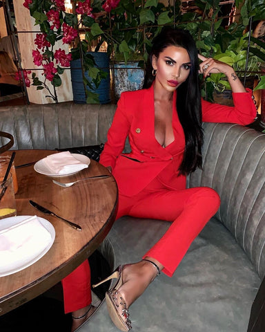 Two Piece Set Women Outfit 2023 Fashion Clothing Red Blazer Suit 2 Piece Sets Matching  Birthday Club Party Outfits