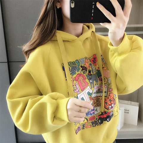 Sonicelife Fashion Women Hoodie Sweatshirt 2024 Korean Style Loose Veste Woman Streetwear Cartoon Print Jacket Hoody Coats Hoodies Femmes