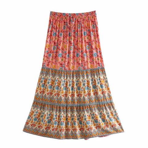 Sonicelife 2024 Summer Skirt Women Paisley Floral Print Skirts Casual Vintage A-Line Beach Skirt saia Jupe Femme faldas Midi Skirt