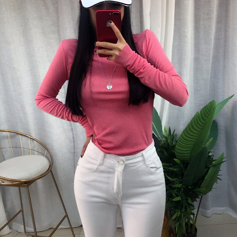 Christmas Gift AOSSVIAO 2023 Summer T Shirts Fashion Girls Tops Long Sleeve Slim T-shirts Women Cotton Pink Korean Tee Shirt Femme White