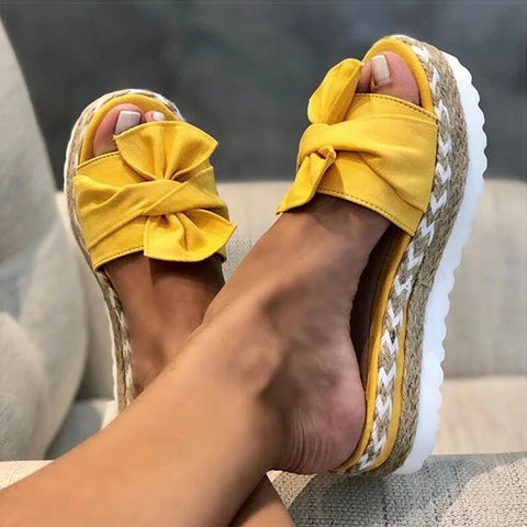 Sonicelife Back to school outfit Sonicelife  Women Slippers Fashion Wedges Heels Summer Slippers Bow-Knot Women Flip Flips With Heels Sandals Summer Shoes Women Slides