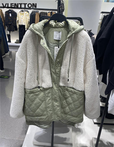 2023 New Winter Women Parkas Hoody Jacket Fleece Lambs wool Coat Padded Outwear Female