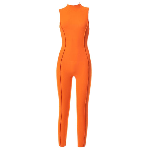 Sonicelife   Women Summer Sleeveless Patchwork Bodycon Solid Color Jumpsuit Overall 2024 Female Clothing Streetwear  Items
