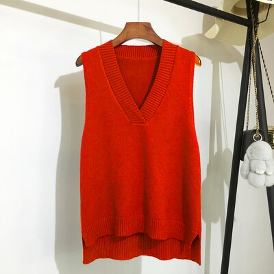 Sonicelife Christmas Gift AOSSVIAO V-neck knitted vest women's sweater autumn and winter new Korean loose wild sweater vest sleeveless sweater 2024