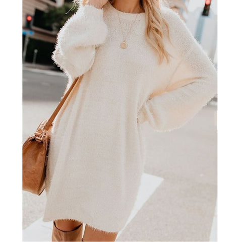 Sonicelife  Women Long Pullovers Sweater Solid O Neck Long Sleeve Casual Loose Plus Size Plush Woolen Soft Winter Pullover Sweaters