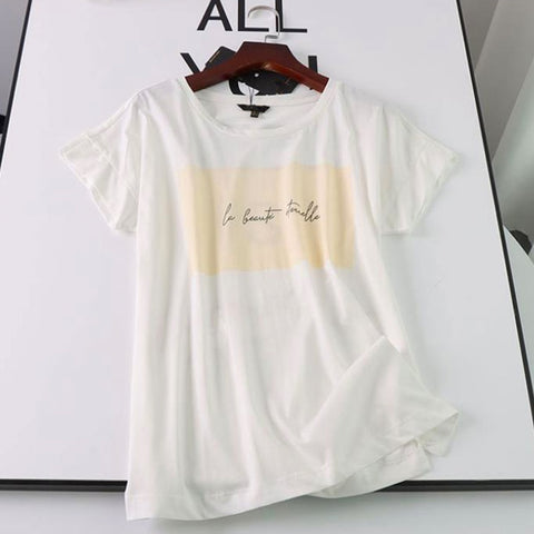 2023 New Summer Fashion Harajuku Letter Print Cotton T-Shirt Women Casual White Tee Tops Ladies Camisetas Mujer
