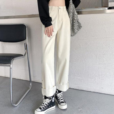 Sonicelife Woman Jeans High Waist Clothes Wide Leg Denim Clothing Blue Streetwear Vintage Quality 2024 Fashion Harajuku Straight Pants