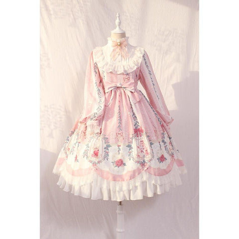 Sonicelife Lolita dress sweet lolita cage dream bow tie OP long-sleeved dress retro victorian dress kawaii girl gothic lolita