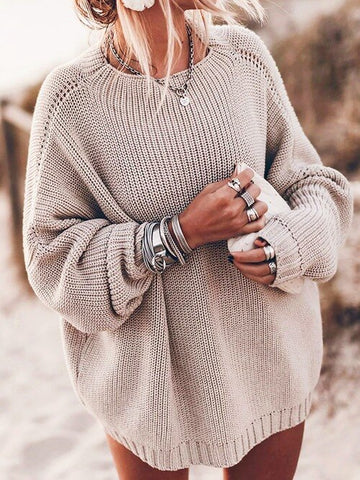 Sonicelife Fashion Knitted Sweaters for Women 2023 Autumn Winter Casual Loose O-neck Pullovers Jumper Solid Long Sleeve Warm Sweater Female