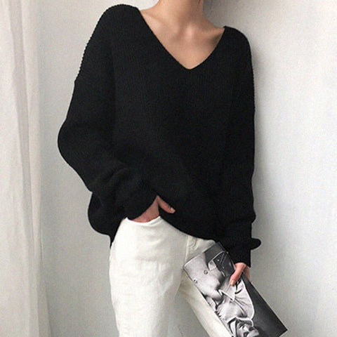 Women Sweater V-Neck Winter Fashion All-match 2023 Batwing Sleeve Knitted Sweater Solid Casual Long Korean Sleeve Top Jumper