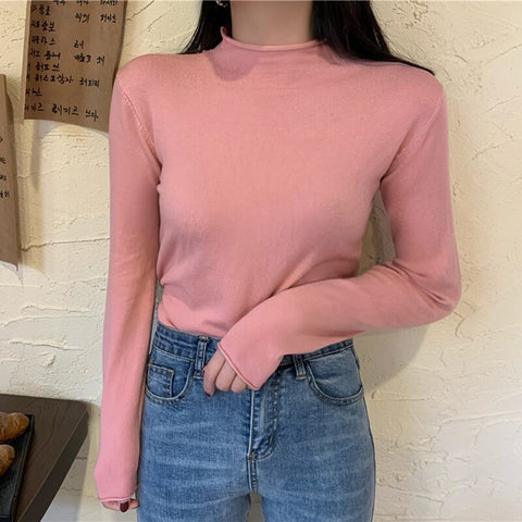 Sonicelife Christmas Gift Turtleneck Cimping Women Sweater High Elastic Solid 2024 Fall Winter Fashion Sweater Women Korean Slim  Knitted Pullovers