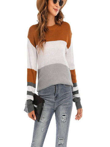 Sonicelife Elegant Women Office Lady Pullover Winter Warm Long Sleeve Knit Crochet Turtleneck Lantern Sleeve Sweater Round Neck Streetwear
