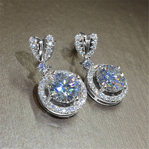 New Trendy Gold Color Heart Stud with Big Round CZ Pendent Women Drop Earrings Graceful Girl Accessories Fashion Jewelry