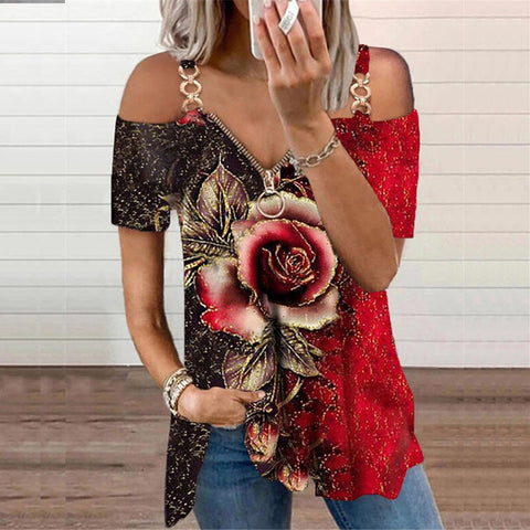 Sonicelife  Fashion Chic Hollow Out Short Sleeve Top Lady Elegant Zip V-Neck Solid Blouses Shirts 2023 Spring Casual Women Blusas Sweatshirt