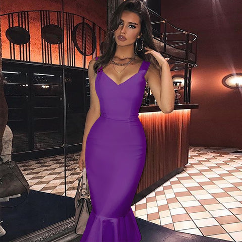 Sonicelife Purple Bandage Dress for Women 2024 Summer White Bodycon Dress Mermaid Black Red  Party Dress Evening Club Birthday Outfits