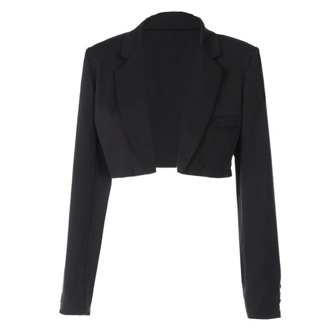2023 New Women Fashion Short Blazers Solid Color Suit Jackets Black Long Sleeve Collared Crop Tops Streetwear Ladies Coats