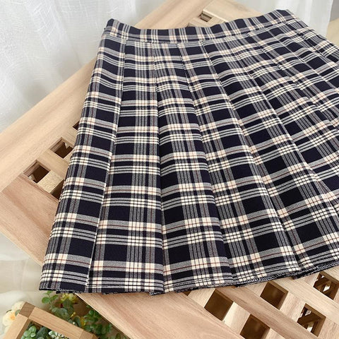 Harajuku Style Women Plaid Skirt 2021 Summer High Waist Chic A line Midi Skirts Club Party Casual Short Pleated Skirt Uniforms