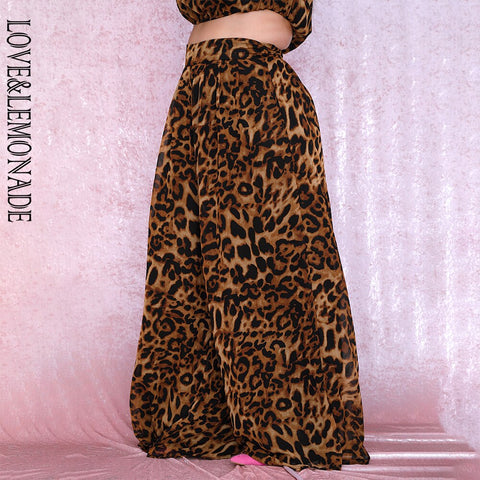 LOVE&LEMONADE Plus Size Mid-Rise Leopard Chiffon Wide Leg Pants LM81498PLUS
