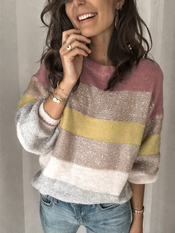 2023 Autumn Winter Women's Sweater Oversize Warm Cashmere Pullovers Turtleneck Thick Loose O-neck Stripes Sweaters for Women