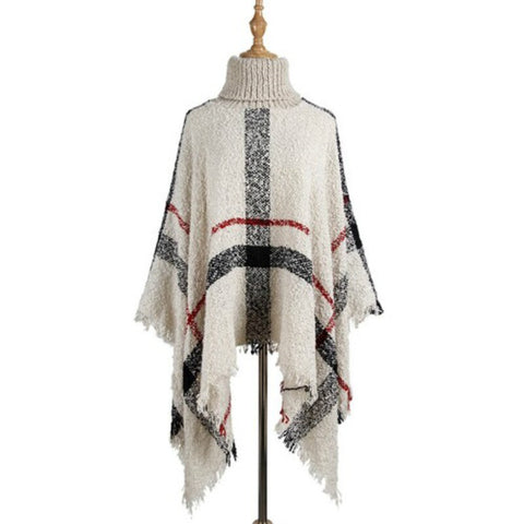 Sonicelife Poncho Sweater Women Fringed Stripe Knit Pullover Sweaters Cape Coat  High Collar Vintage Shawl Scarf Panchos Female Winter