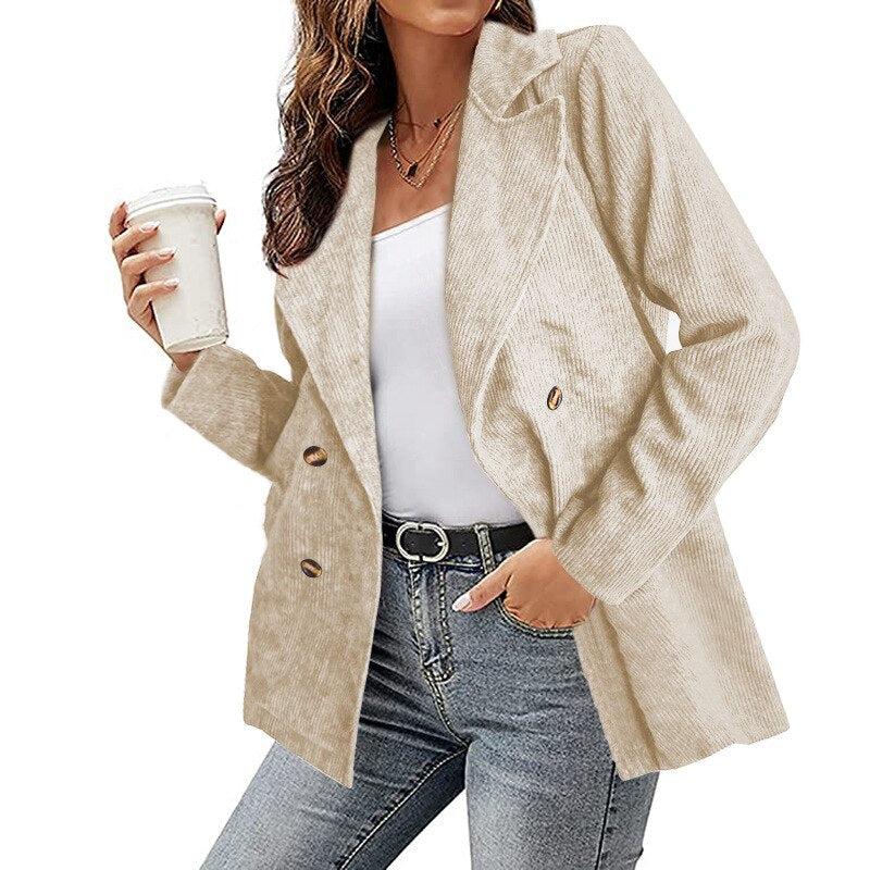 Sonicelife  Office Lady Double Breasted Blazer Jackets Lapel Long Sleeves Women Casual Solid Coats 2024 Spring Autumn Suits Blazers