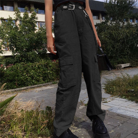 Weekeep Women Casual Pockets Patchwork Cargo Pants 2021 High Waist Straight Trousers Women Pants