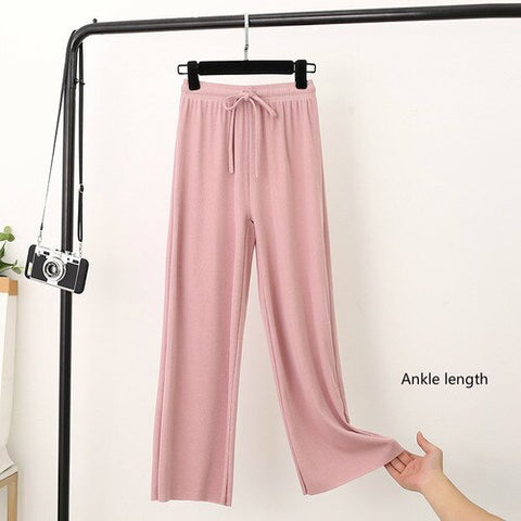 Sonicelife Wide Leg Pants Soft Comfort Casual Korean Style High Waisted Trousers Female Slacks Women's Ice Silk Straight Pants Streetwear