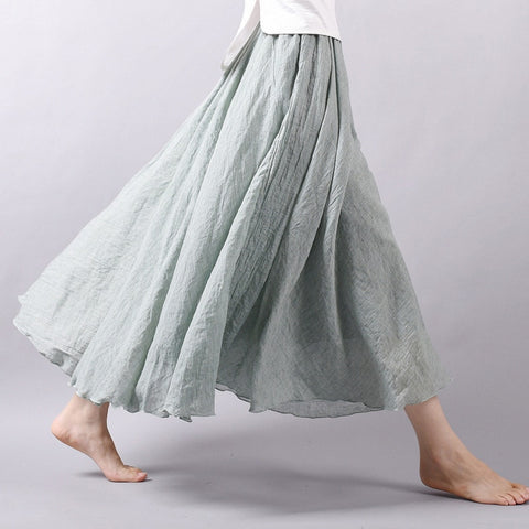 2023 Women Linen Cotton Long Skirts Elastic Waist Pleated Maxi Skirts Beach Boho Vintage Summer Skirts Faldas Saia