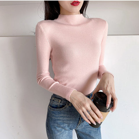 Sonicelife Christmas Gift New-Coming Autumn Winter Tops Turtleneck Pullovers Sweaters Primer Shirt Long Sleeve Short Korean Slim-fit Tight Sweater 2024