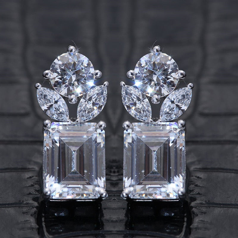 Fresh Style Stud Earrings for Girls Shiny Crystal Cubic Zirconia Fashion Women Earrings High Quality Silver Color Jewelry