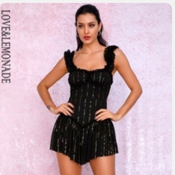 LOVE&LEMONADE Nude Tube Top Sling Compound Sequin Material Slinky Ruffled Party Playsuit LM81256A