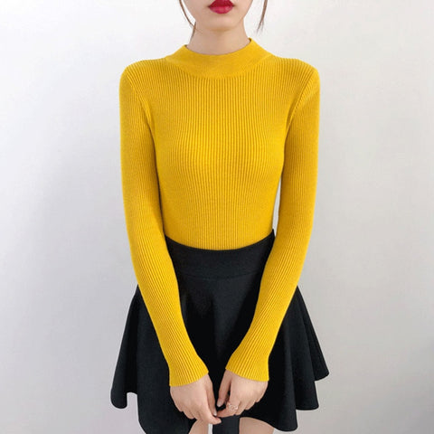 2023 Autumn Winter Women Pullovers Sweater Knitted Korean Elasticity Casual Jumper Fashion Slim Turtleneck Warm Female Sweaters