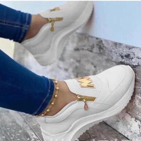 Sonicelife Women Sport Shoes Thick Bottom Solid Ladies Vulcanized Sneakers Casual Wedges Slip on Zipper Shoes Women Platform Sneakers