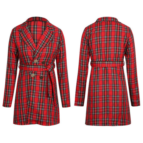 Sale Fashion Brand New Women Slim Long Trench Coat Double-Breasted Belt red plaid Windbreaker Autumn Spring Outerwear D30