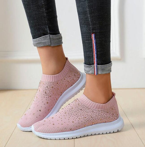 2023 New Women Crystal Sneakers Spring Autumn Casual Zipper Flat Shoes women Non-slip Breathable Outdoor Vulcanized Shoes woman