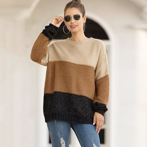 Autumn Winter O-neck Oversize Sweater Pullovers Women's Knitted Stripe Sweaters Mohair Loose Thick Warm Female Pullovers Tops