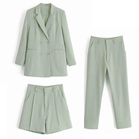 2023 Spring Autumn Women Vintage Khaki 2 Pieces Set OL Office Blazer Jacket Coat+Pencil Pant Suits Casual Trouser Outfits Female
