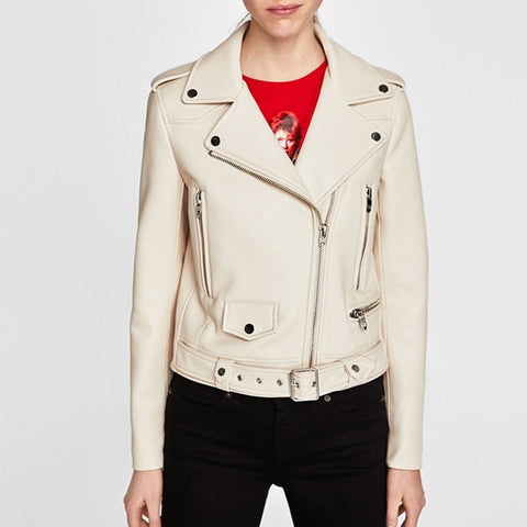 New Spring Autumn Black Soft Faux Leather Jacket Coat Women Casual With Belt Zipper Solid Biker Outwear Tops Female