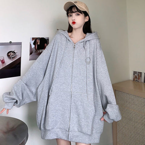Retro Zip Up Hooded Sweatshirts Womens Fashion Spring Autumn Clothes Loose Hoodies Korean Long Sleeve Casual Oversized Pullover