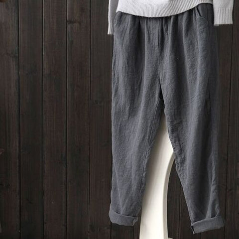 Sonicelife Large Size Solid Color Harem Pants Spring Summer Cotton Linen Pants Women Elastic Waist Loose Casual Woman's Linen Trousers