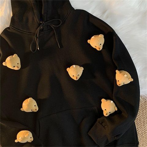 Sonicelife Cute Bear Doll Loose Hoodies Kawaii Sweatshirt Spring Winter Female Casual Oversized Harajuku Pullover Couple Lover Clothes Chic