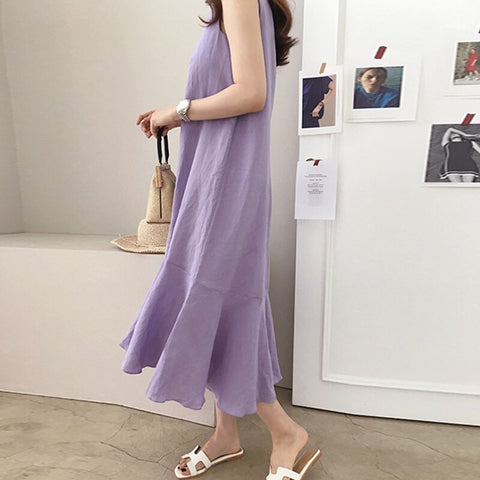 Sonicelife Summer new loose leisure Dress Round neck Korean commuter dresses for women  2024