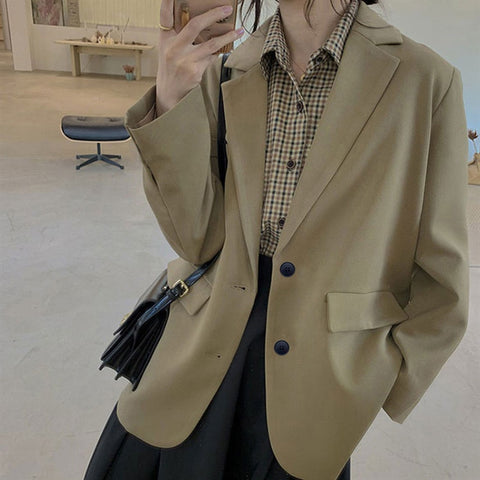 Jackets and Blazers Suit for Women Spring 2023 Loose Casual Khaki Black Office Blazer Jacket Female Oversize Women's Office Suit