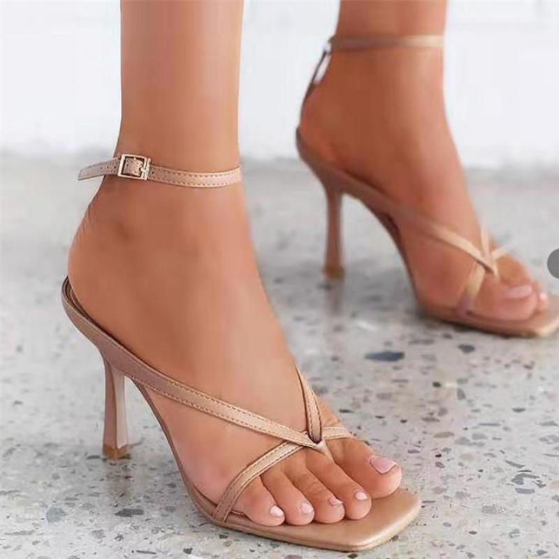 Summer 2023 Women's  Square Toe High Heeled Shoes Clamping Stiletto Plus Size 35-43 Zapatos De Mujer Tacon