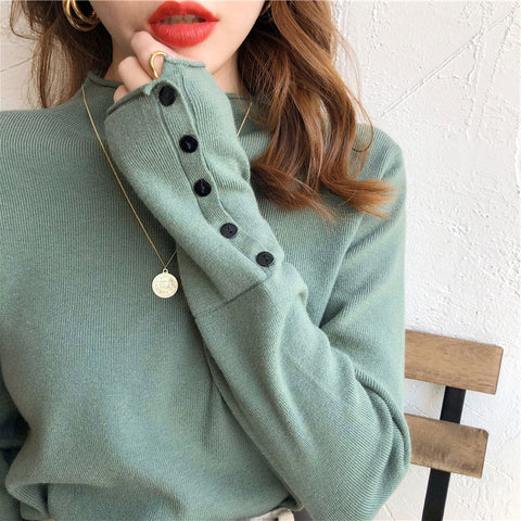 Sonicelife Christmas Gift Sweater Women Knitted Pullover 2024 Autumn Winter Thick Sweater Long Sleeve Turtleneck Button Jumper Soft Warm Pull Femme