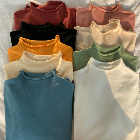 Sonicelife Christmas Gift Turtleneck Cimping Women Sweater High Elastic Solid 2024 Fall Winter Fashion Sweater Women Korean Slim  Knitted Pullovers