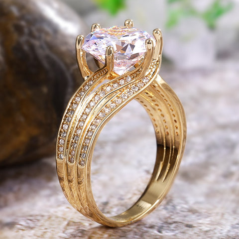 Gorgeous Solitaire 12MM Cubic Zirconia Bridal Wedding Rings Gold Color Engagement Party Brilliant Women Fashion Jewelry