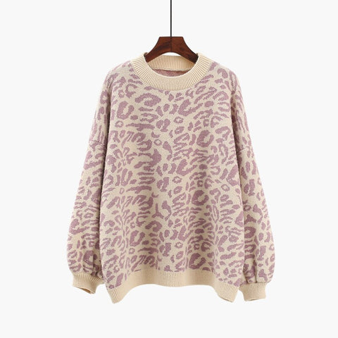 Autumn Leopard Sweater Woman Pullover Korean Loose Casual O-Neck Knitted Sweaters Jumper Khaki Fashion Women Sweaters 2023